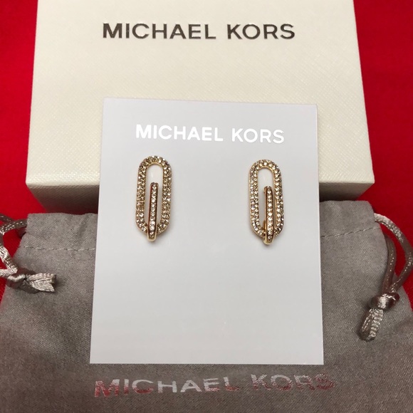 NEW MICHAEL KORS PAVE CRYSTAL LINK POST EARRINGS - Picture 5 of 8